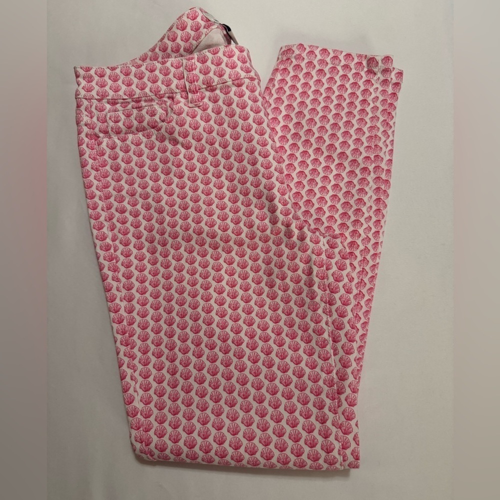 Vineyard Vines Nantucket Ankle Jeans in White with Pink Shell Pattern Size 10 - Picture 3 of 4